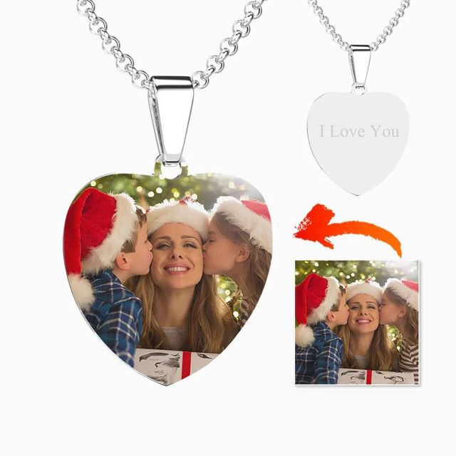 Picture of Personalized  Christmas Photo Necklace in Stainless Steel - Customize With Any Photo | Custom Heart Photo Necklace in Stainless Steel Love Gifts