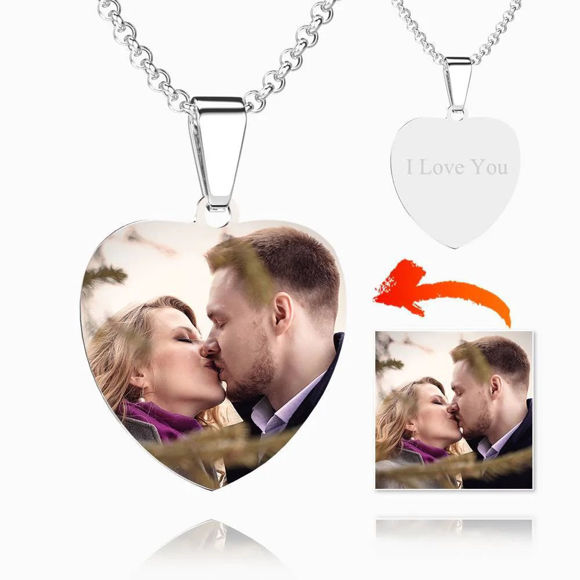Picture of Personalized  Christmas Photo Necklace in Stainless Steel - Customize With Any Photo | Custom Heart Photo Necklace in Stainless Steel Love Gifts