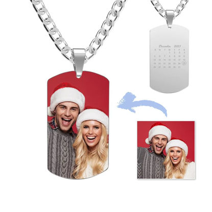 Picture of Personalized Best Gifts Christmas Necklace Stainless Steel Calendar Photo Necklace - Customize With Any Photo | Custom Heart Photo Necklace in Stainless Steel Love Gifts
