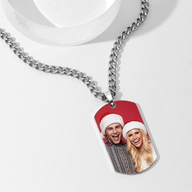 Picture of Personalized Best Gifts Christmas Necklace Stainless Steel Calendar Photo Necklace - Customize With Any Photo | Custom Heart Photo Necklace in Stainless Steel Love Gifts