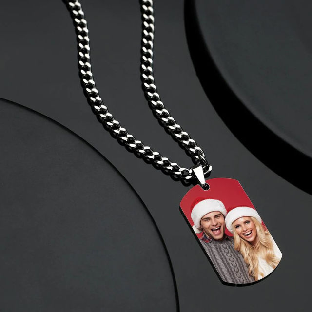 Picture of Personalized Best Gifts Christmas Necklace Stainless Steel Calendar Photo Necklace - Customize With Any Photo | Custom Heart Photo Necklace in Stainless Steel Love Gifts