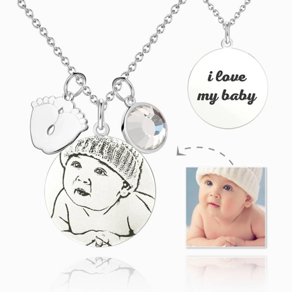 Picture of Personalized Photo Engraved Tag Necklace With Engraving Silver  - Customize With Any Photo | Custom Heart Photo Necklace in 925 Sterling Silver Love Gifts
