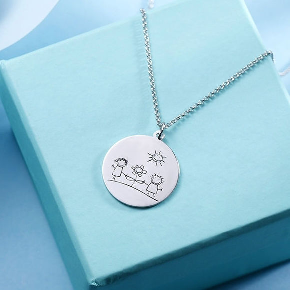 Picture of Personalized Graffiti Disc Necklace in 925 Sterling Silver  - Customize With Any Photo | Custom Photo Necklace in 925 Sterling Silver Love Gifts