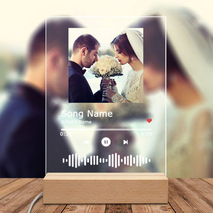 Picture of Personalized Couple Photo Night Light With Scannable Acrylic Song Plaque | Custom Song Album Cover Night Light for Music Lovers | Personalized Gift for Valentine's Day, Birthday, Thanksgiving, Christmas etc.