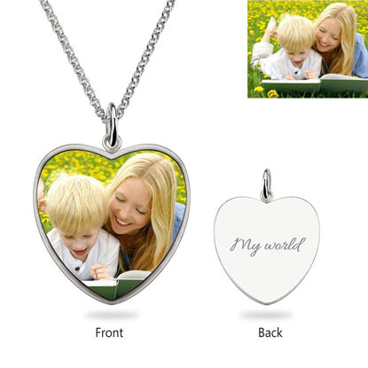 Picture of Personalized Heart Engraved Epoxy Color Photography Necklace Stainless Steel   - Customize With Any Photo | Custom Photo Necklace Stainless Steel