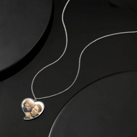 Picture of Personalized Engraved Heart Tag Photo Necklace Stainless Steel   - Customize With Any Photo | Custom Photo Necklace Stainless Steel