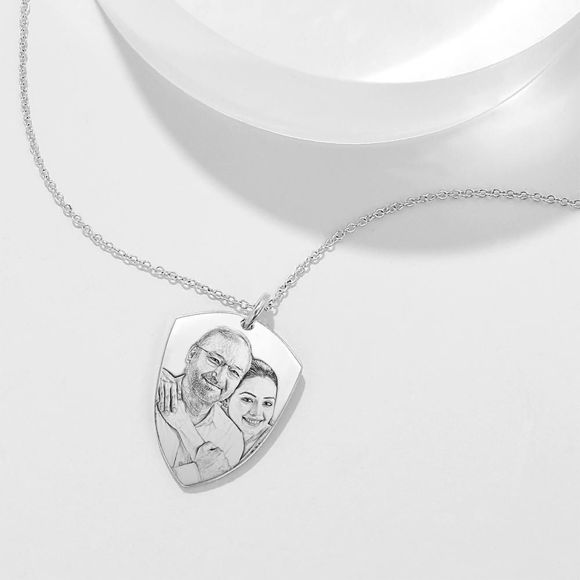 Picture of Personalized 925 Sterling Silver Father's Day Gift - Engraved Photo Necklace  - Customize With Any Photo | Custom Photo Necklace in 925 Sterling Silver