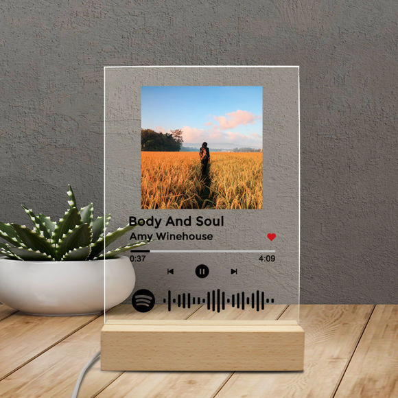 Picture of Personalized Photo Night Light With Scannable Acrylic Song Plaque | Custom Song Album Cover Night Light for Music Lovers | Best Gifts Idea for Birthday, Thanksgiving, Christmas etc.