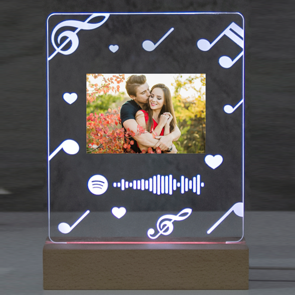 Picture of Personalized Couple Photo Night Light With Scannable Spotify Code With Musical Note for Music Lovers | Personalized Gift for Valentine's Day, Birthday, Thanksgiving, Christmas etc.