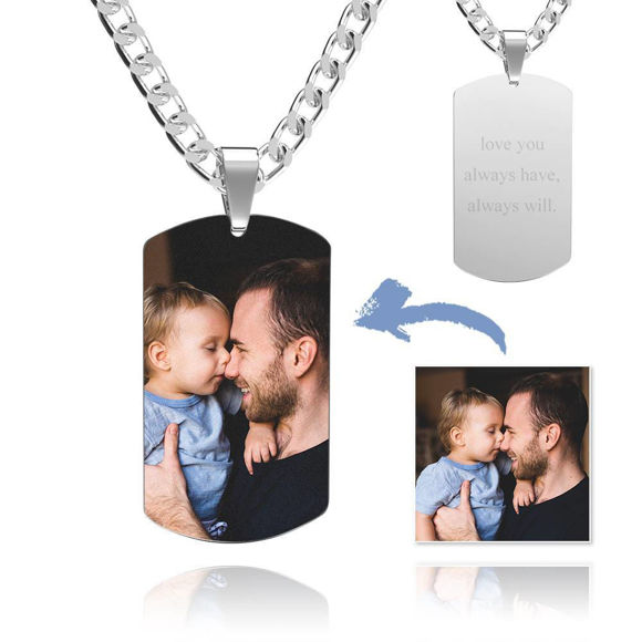 Picture of Personalized Men's Photo Tag Necklace With Engraving Stainless Steel Christmas Gifts - Engraved Photo Necklace  - Customize With Any Photo | Custom Photo Necklace in Stainless Steel