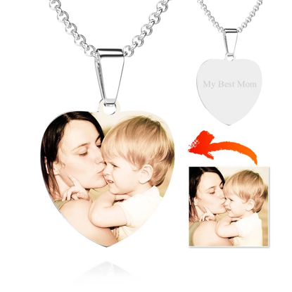 Picture of Personalized 925 Sterling Silver Photo Heart Tag Necklace Engraved Pendant - Engraved Photo Necklace - Customize With Any Photo | Custom Photo Necklace in 925 Sterling Silver
