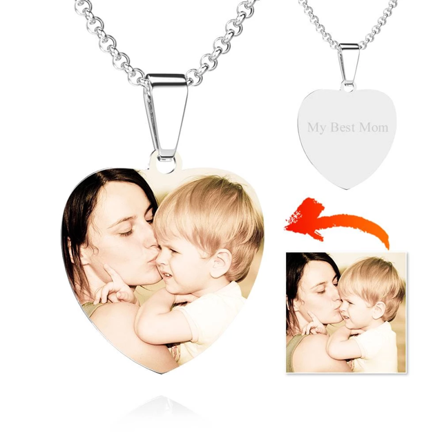 Picture of Personalized 925 Sterling Silver Photo Heart Tag Necklace Engraved Pendant - Engraved Photo Necklace - Customize With Any Photo | Custom Photo Necklace in 925 Sterling Silver