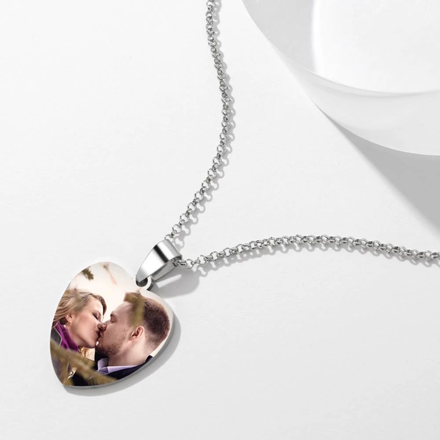 Picture of Personalized 925 Sterling Silver Photo Heart Tag Necklace Engraved Pendant - Engraved Photo Necklace - Customize With Any Photo | Custom Photo Necklace in 925 Sterling Silver