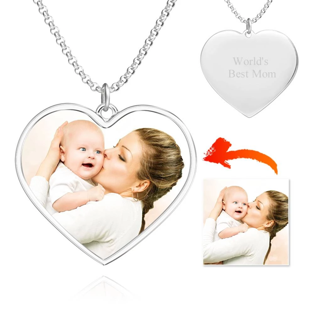 Picture of Personalized Engraved Heart Tag Photo Necklace Silver - Engraved Photo Necklace - Customize With Any Photo | Custom Photo Necklace in 925 Sterling Silver