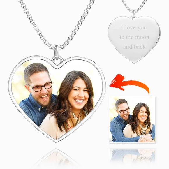 Picture of Personalized Engraved Heart Tag Photo Necklace Silver - Engraved Photo Necklace - Customize With Any Photo | Custom Photo Necklace in 925 Sterling Silver