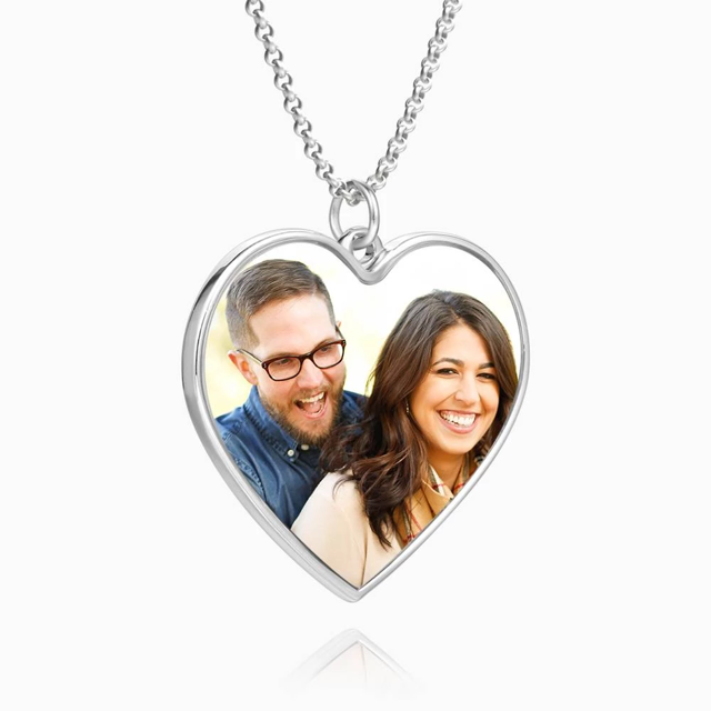 Picture of Personalized Engraved Heart Tag Photo Necklace Silver - Engraved Photo Necklace - Customize With Any Photo | Custom Photo Necklace in 925 Sterling Silver