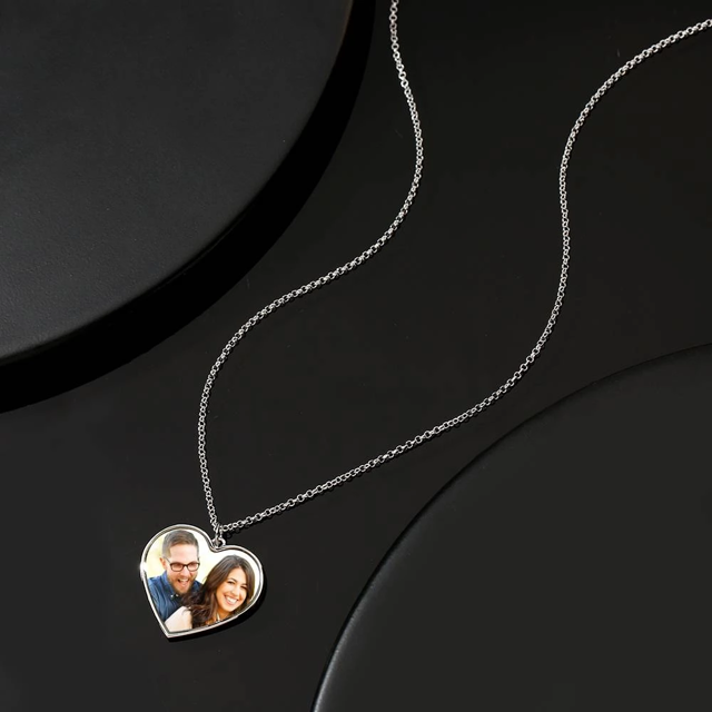 Picture of Personalized Engraved Heart Tag Photo Necklace Silver - Engraved Photo Necklace - Customize With Any Photo | Custom Photo Necklace in 925 Sterling Silver