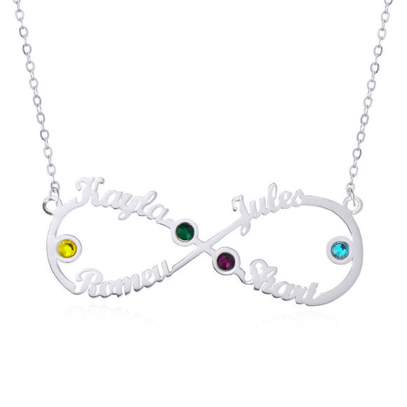 Picture of Personalized Infinity 4-Name Necklace With Birthstones  - Customize With Any Name or Birthstone | Custom Name Necklace 925 Sterling Silver