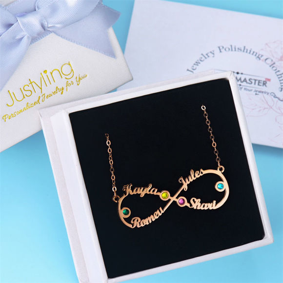 Picture of Personalized Infinity 4-Name Necklace With Birthstones  - Customize With Any Name or Birthstone | Custom Name Necklace 925 Sterling Silver