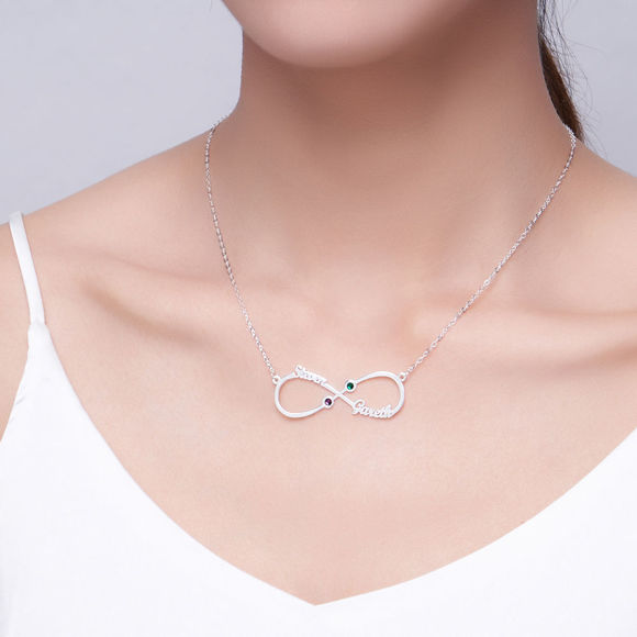 Picture of Infinity Name Necklace in 925 Sterling Silver for Couples - Customize With Any Name or Birthstone | Custom Name Necklace 925 Sterling Silver