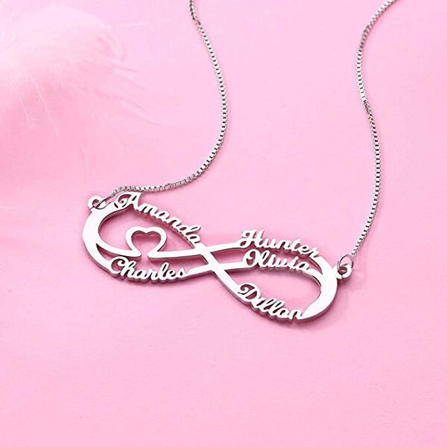 Picture of Personalized Infinity Sterling Silver Necklace - Customize With Any Name or Birthstone | Custom Name Necklace 925 Sterling Silver