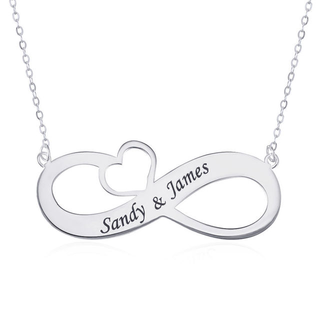 Picture of Engraved Infinity Necklace with Cut Out Heart in 925 Sterling Silver   - Customize With Any Name or Birthstone | Custom Name Necklace 925 Sterling Silver