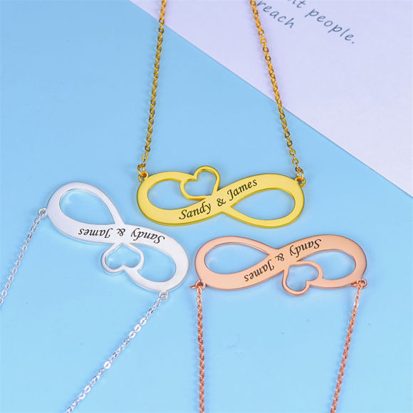 Picture of Engraved Infinity Necklace with Cut Out Heart in 925 Sterling Silver   - Customize With Any Name or Birthstone | Custom Name Necklace 925 Sterling Silver