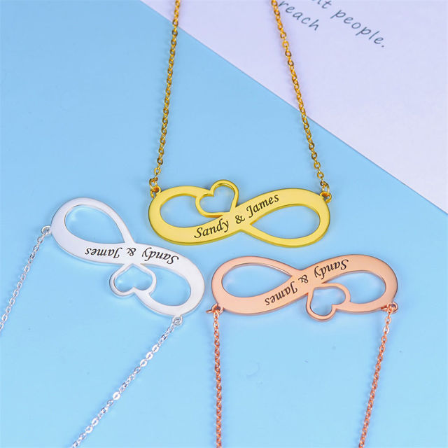 Picture of Engraved Infinity Necklace with Cut Out Heart in 925 Sterling Silver   - Customize With Any Name or Birthstone | Custom Name Necklace 925 Sterling Silver