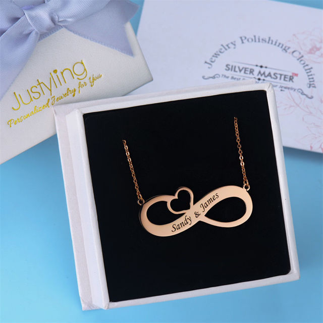 Picture of Engraved Infinity Necklace with Cut Out Heart in 925 Sterling Silver   - Customize With Any Name or Birthstone | Custom Name Necklace 925 Sterling Silver