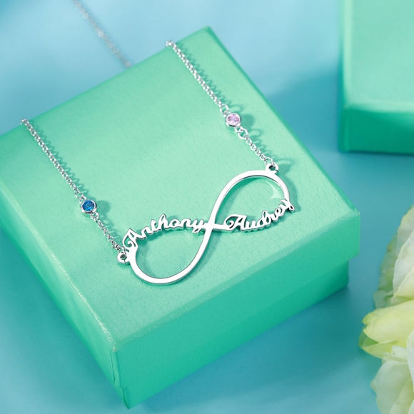 Picture of Personalized Infinity Two Name Necklace - Customize With Any Name or Birthstone | Custom Name Necklace 925 Sterling Silver