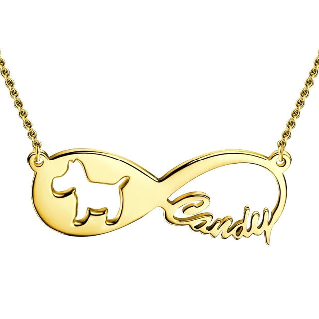 Picture of Dog Infinity Name Necklace 14K Gold Plated - Customize With Any Name or Birthstone | Custom Name Necklace 925 Sterling Silver