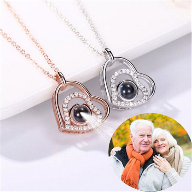 Picture of Projection Engraved Necklace with Heart Perfect Gift - Customize With Any Photo | Custom Photo Necklace in Copper or 925 Sterling Silver