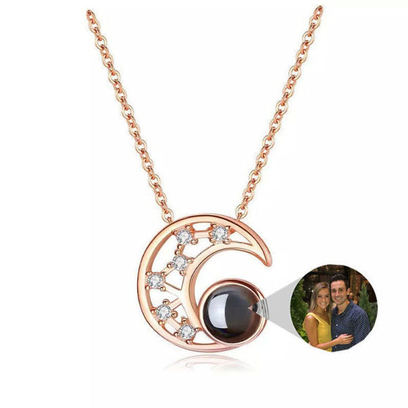 Picture of Personalized Projection Moon I Love You Necklace 100 Languages Necklaces - Customize With Any Photo | Custom Photo Necklace in Copper or 925 Sterling Silver