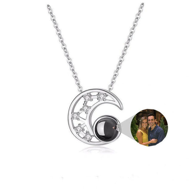 Picture of Personalized Projection Moon I Love You Necklace 100 Languages Necklaces - Customize With Any Photo | Custom Photo Necklace in Copper or 925 Sterling Silver