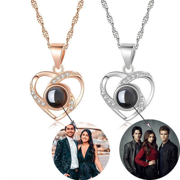 Picture of Custom Projection Image Necklace with Heart Pendant - Customize With Any Photo | Custom Photo Necklace in Copper or 925 Sterling Silver