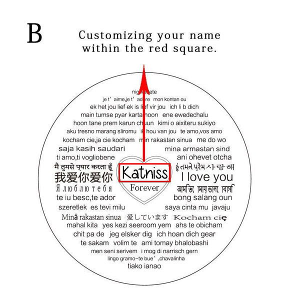 Picture of I Love You Necklace in 100 Languages Projection Necklace Round Heart - Customize With Any Photo | Custom Photo Necklace in Copper