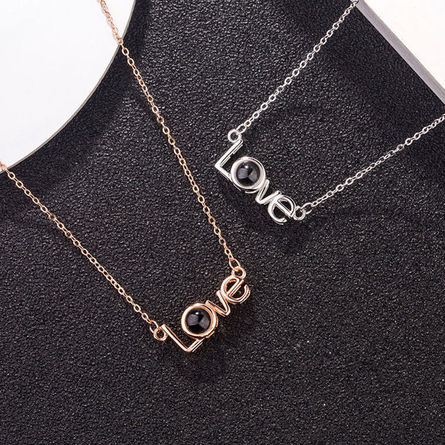 Picture of 100 Languages I Love You Projection Photo Pendant Necklace  - Customize With Any Photo | Custom Photo Necklace in Copper