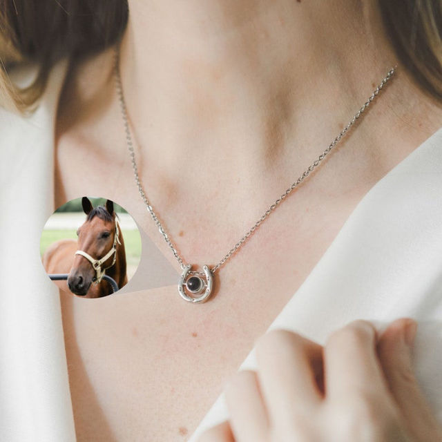 Picture of Personalized Projection Picture Horse Necklace Jewelry Gift For Her  - Customize With Any Photo | Custom Photo Necklace in Copper