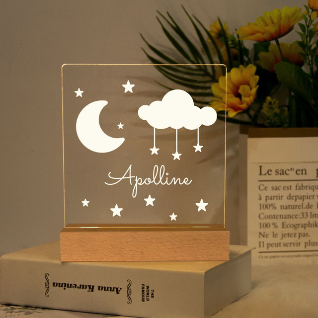 Picture of Moon and Stars Night Light | Personalized It With Your Kid's Name | Best Gifts Idea for Birthday, Thanksgiving, Christmas etc.