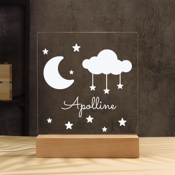 Picture of Moon and Stars Night Light | Personalized It With Your Kid's Name | Best Gifts Idea for Birthday, Thanksgiving, Christmas etc.