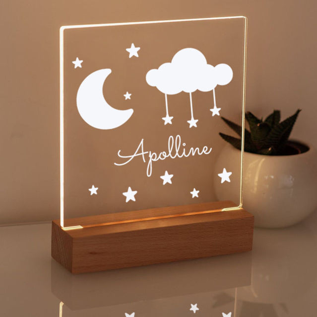 Picture of Moon and Stars Night Light | Personalized It With Your Kid's Name | Best Gifts Idea for Birthday, Thanksgiving, Christmas etc.