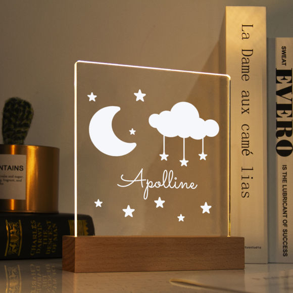 Picture of Moon and Stars Night Light | Personalized It With Your Kid's Name | Best Gifts Idea for Birthday, Thanksgiving, Christmas etc.