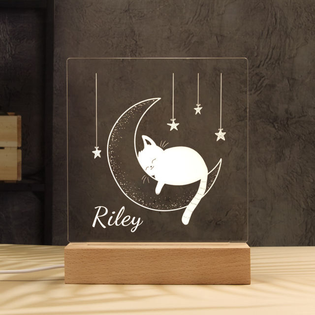 Picture of Moon Cat Night Light | Personalized It With Your Kid's Name | Best Gifts Idea for Birthday, Thanksgiving, Christmas etc.