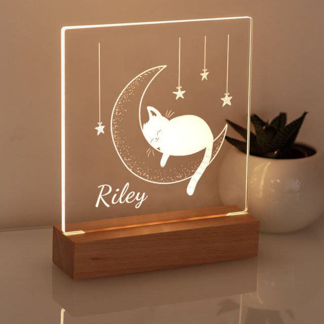 Picture of Moon Cat Night Light | Personalized It With Your Kid's Name | Best Gifts Idea for Birthday, Thanksgiving, Christmas etc.