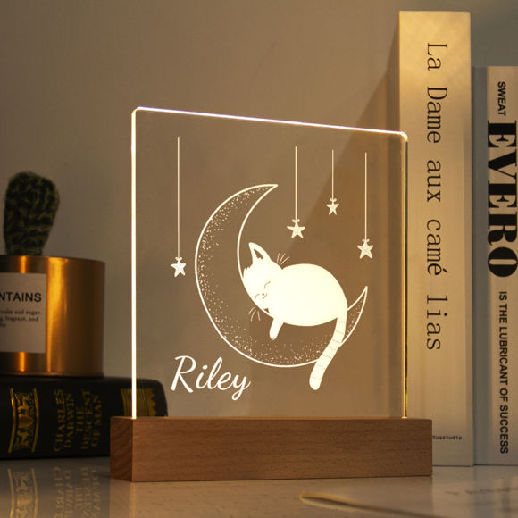Picture of Moon Cat Night Light | Personalized It With Your Kid's Name | Best Gifts Idea for Birthday, Thanksgiving, Christmas etc.
