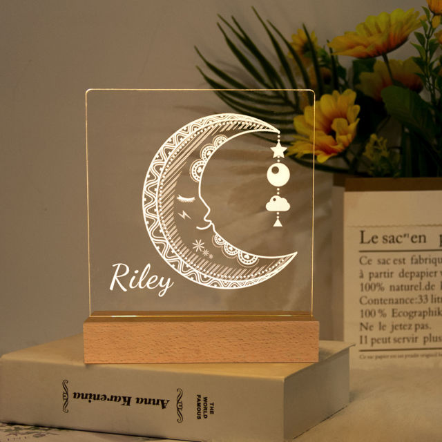 Picture of Sleeping Moon Night Light | Personalized It With Your Kid's Name | Best Gifts Idea for Birthday, Thanksgiving, Christmas etc.