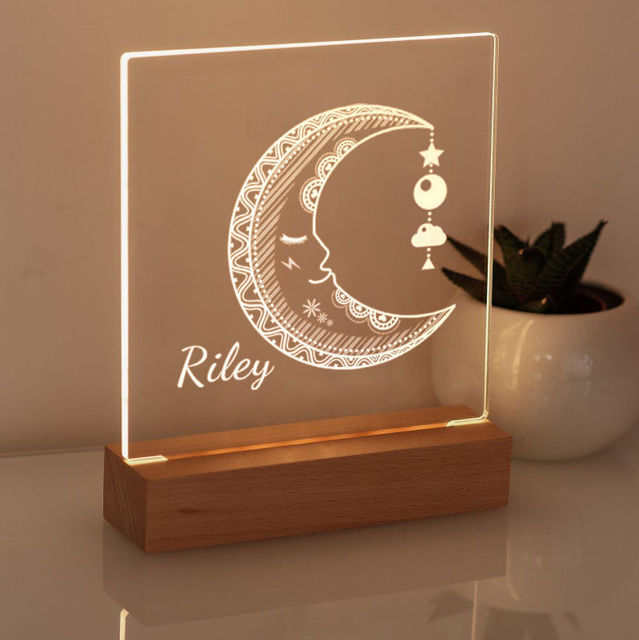 Picture of Sleeping Moon Night Light | Personalized It With Your Kid's Name | Best Gifts Idea for Birthday, Thanksgiving, Christmas etc.