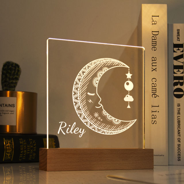 Picture of Sleeping Moon Night Light | Personalized It With Your Kid's Name | Best Gifts Idea for Birthday, Thanksgiving, Christmas etc.