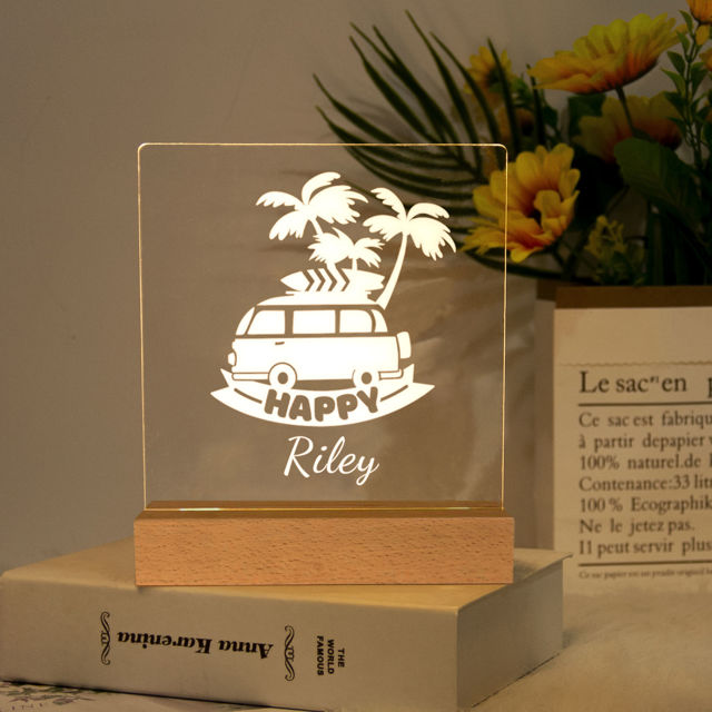 Picture of Beach Bus Night Light | Personalized It With Your Kid's Name | Best Gifts Idea for Birthday, Thanksgiving, Christmas etc.