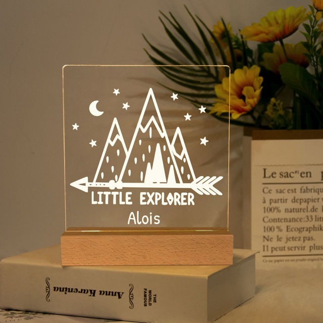 Picture of Little Explorer Mountain Night Light | Personalized It With Your Kid's Name | Best Gifts Idea for Birthday, Thanksgiving, Christmas etc.